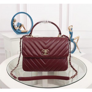 Chanel Top Handle Flap Bags CH027SV-Wine-Red