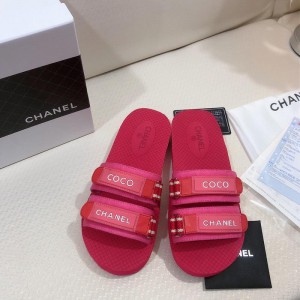 Chanel Women Slide Beach Sandals Red CHS-165