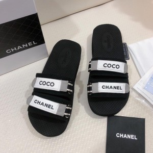 Chanel Women Slide Beach Sandals Black CHS-166
