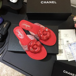 Chanel Women Thong Sandals Red CHS-021