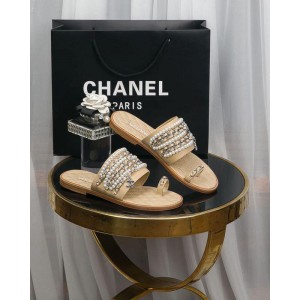 Chanel Women Slide Sandals Beige CHS-210