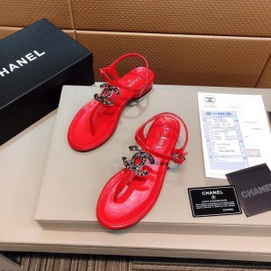 Chanel Women Thong Flat Sandals Red CHS-179