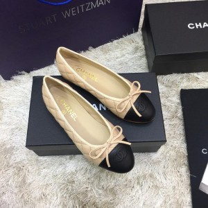 Chanel Women Ballet Flats Beige Black CHS-193