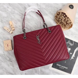 2018 New Saint Laurent Tote Bag 26586 Wine Red 35*24*11