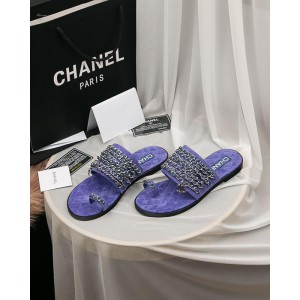 Chanel Women Slide Sandals Purple CHS-212