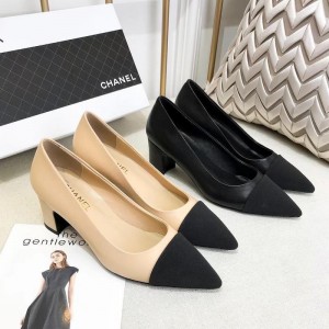 Chanel Women Mid Heel Pumps Black/Nude CHS-222
