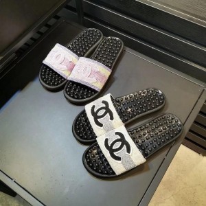 Chanel Women Slide Sandals Black White CHS-224