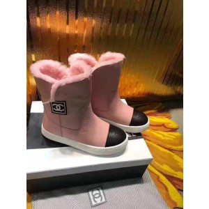 Chanel Women Ankle Snow Boots Black/White/Pink CHS-238