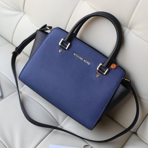 Michael Kors Bat Packs Medium Satchel Dark Blue With Black (MK023)