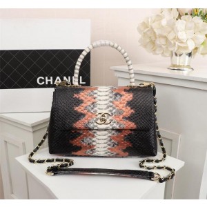 Chanel Top Handle Flap Bags CH136-Black-Python