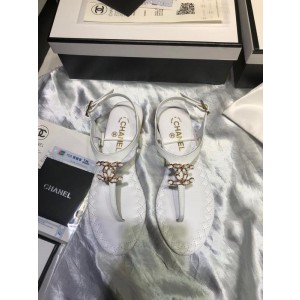 Chanel Women Thong Flat Sandals White CHS-067