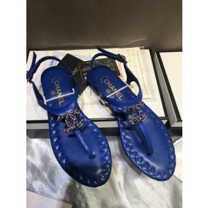 Chanel Women Thong Flat Sandals Blue CHS-068