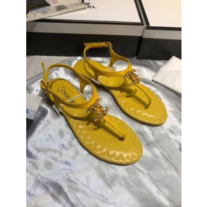 Chanel Women Thong Flat Sandals Yellow CHS-069
