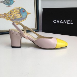 Chanel Women Mid Heel Slingback Pumps Nude Yellow CHS-073