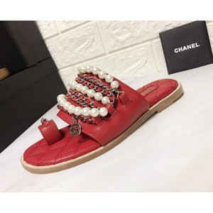 Chanel Women Slide Sandals Red CHS-083