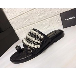 Chanel Women Slide Sandals Black CHS-085