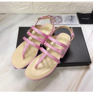 Chanel Women Thong Flat Sandals Pink CHS-087