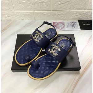 Chanel Women Flat Sandals Blue CHS-098