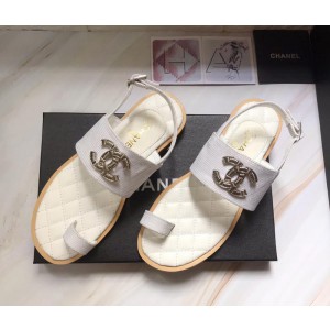 Chanel Women Flat Sandals White CHS-101