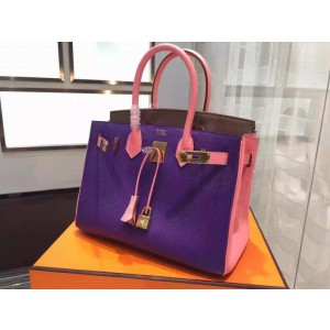 Hermes Bi-Color Birkin 30cm Epsom Calfskin Bag Hand Stitched Gold Hardware, Ultraviolet 5L Rose Lipstick RS18673