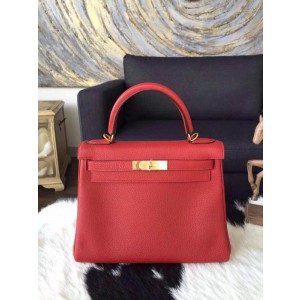 Hermes Kelly 28cm Togo Hand Stitched Palladium, Rouge Garance CK54 RS10941