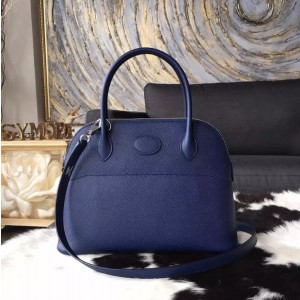 Replica Hermes Bolide 27cm Epsom Calfskin Leather Bag Palladium Hardware Handstitched, Blue Saphir CK73 RS06168