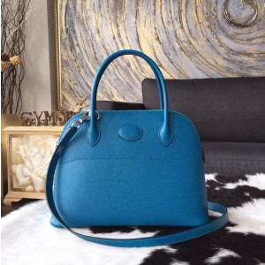 Luxury Hermes Bolide 27cm Epsom Calfskin Leather Bag Palladium Hardware Handstitched, Blue Izmir 7W RS12328