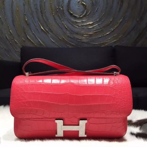 Replica Hermes Constance Elan 26cm Matte Alligator Crocodile Handstitched Palladium Hardware, Bougainvillier A5 RS06711