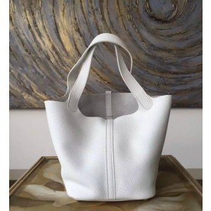 Hermes Picotin Lock Bag 18cm/22cm Taurillon Clemence Palladium Hardware Hand Stitched, Blanc CK01 RS15921