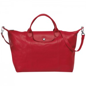 LONGCHAMP LE PLIAGE CUIR LARGE HANDBAG CHERRY RED GARANCE