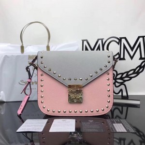 2018 New MCM Crossbody Bag 62322 Gray Pink 21x19x7