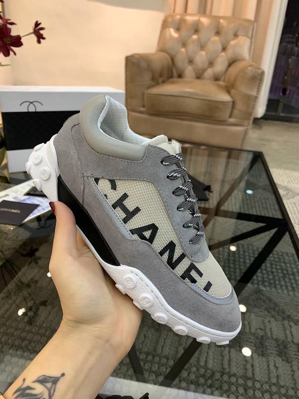Chanel Men & Women Low-Top Sneakers Grey CHS-013