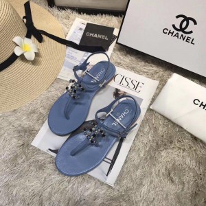 Chanel Women Thong Flat Sandals Blue CHS-134