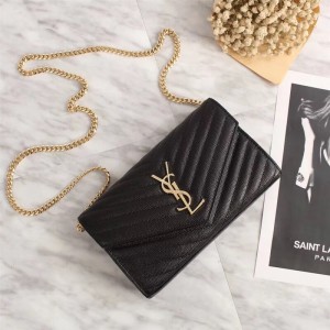 2018 New Saint Laurent Crossbody Bag 26801 Black Gold 